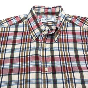 Ben Silver Shirt M Mens S/S Button Down Plaid Preppy Coastal